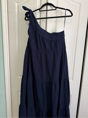 Crown & Ivy Cotton One-Shoulder Navy Maxi Dress